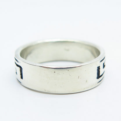 925 Sterling Silver Vintage Greek Maze Band Ring Size 8.5