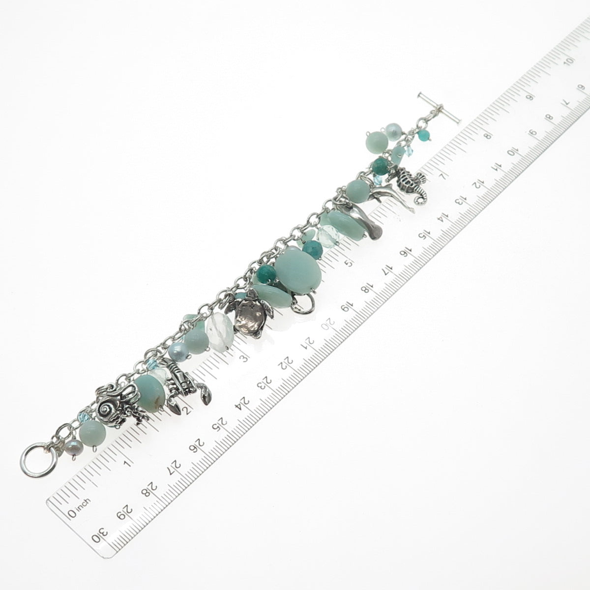 SAJEN & SUNWEST 925 Sterling Silver Vintage Real Multi-Gem Sea Life Bracelet 7"