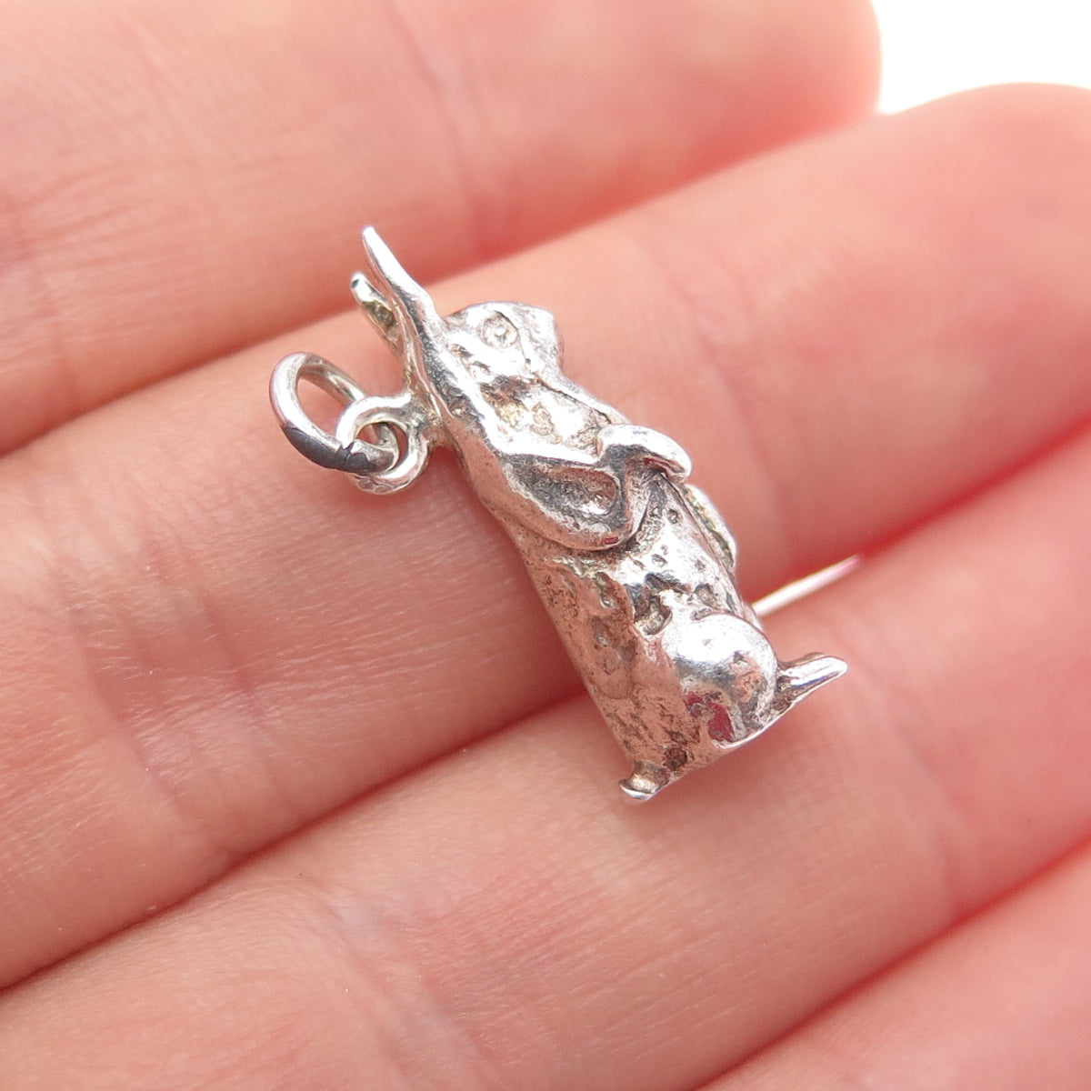925 Sterling Silver Vintage Easter Bunny Oxidized Minimalist 3D Charm Pendant