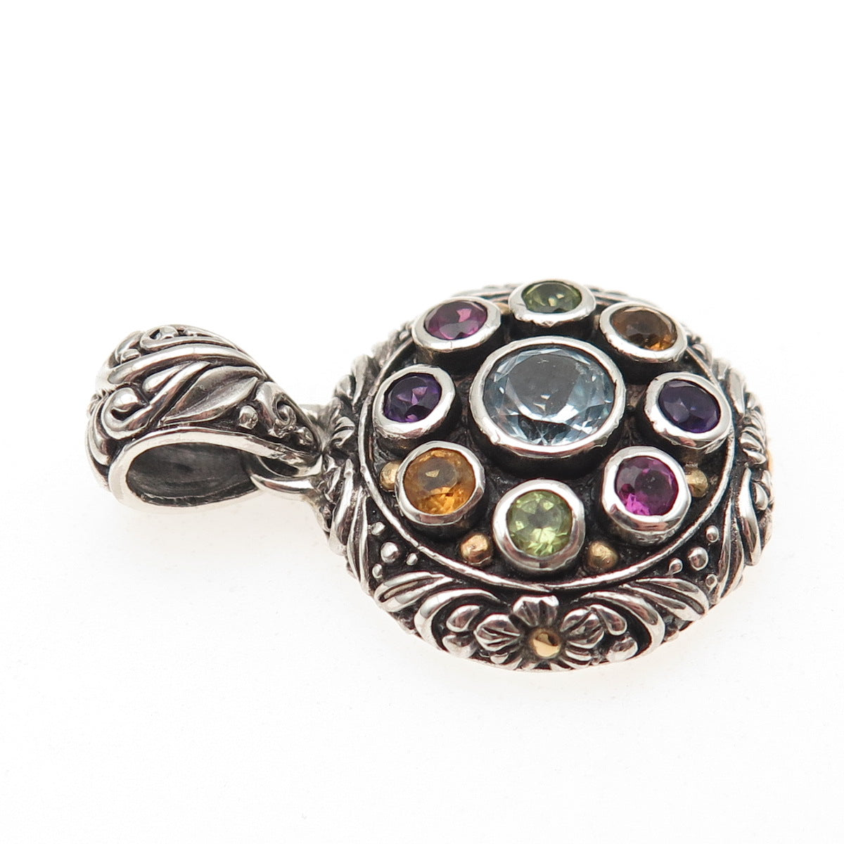 925 Sterling 18K Gold Vintage Real Topaz Pink Amethyst Citrine & Peridot Pendant