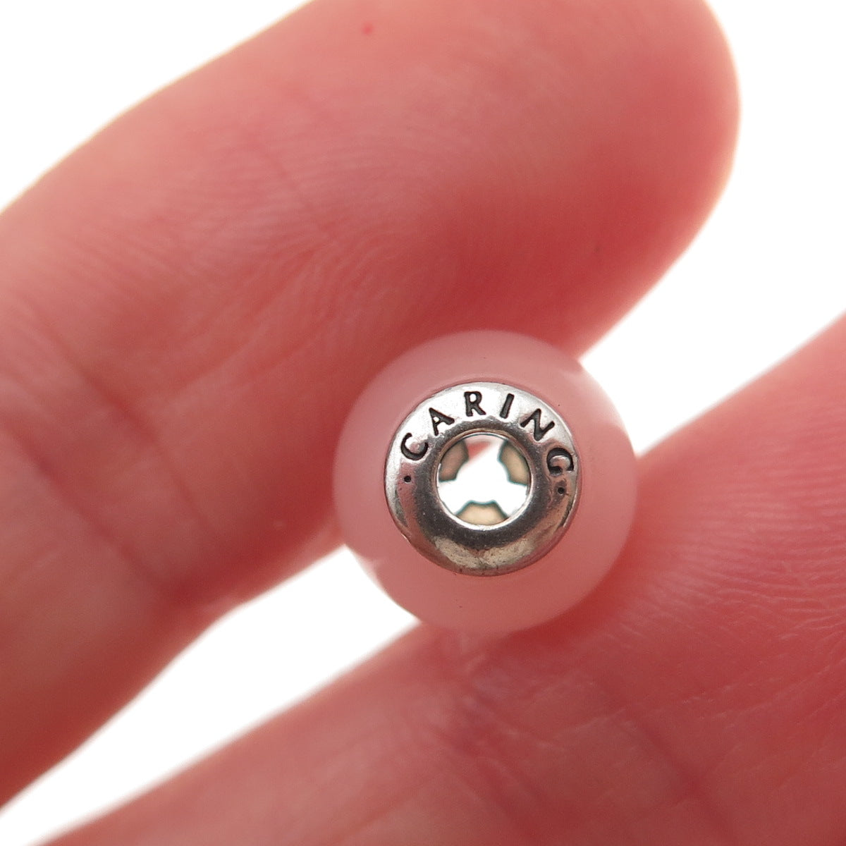 Pandora 925 Sterling Silver Real Rose Quartz Essence Caring Slide Bead Charm