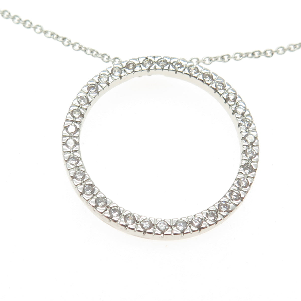 925 Sterling Silver Round-Cut C Z Circle of Life Chain Necklace 16-18"