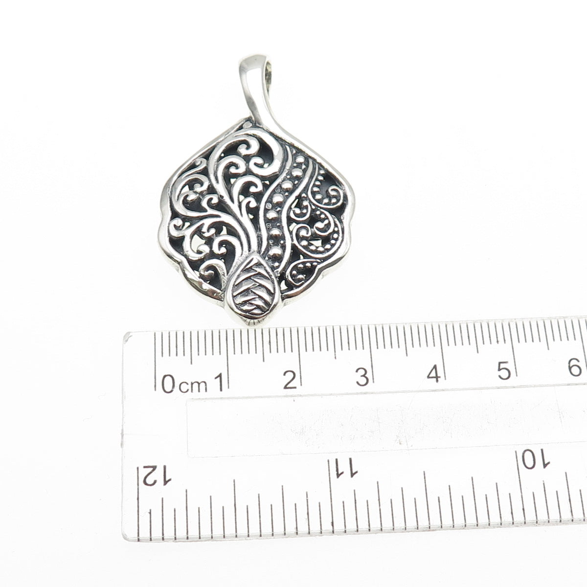 925 Sterling Silver Vintage Modernist Scroll Oxidized Charm Pendant