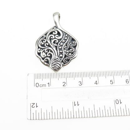 925 Sterling Silver Vintage Modernist Scroll Oxidized Charm Pendant