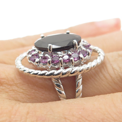 FADI 925 Sterling Silver Red Garnet & Tourmaline Twisted Statement Ring Size 7