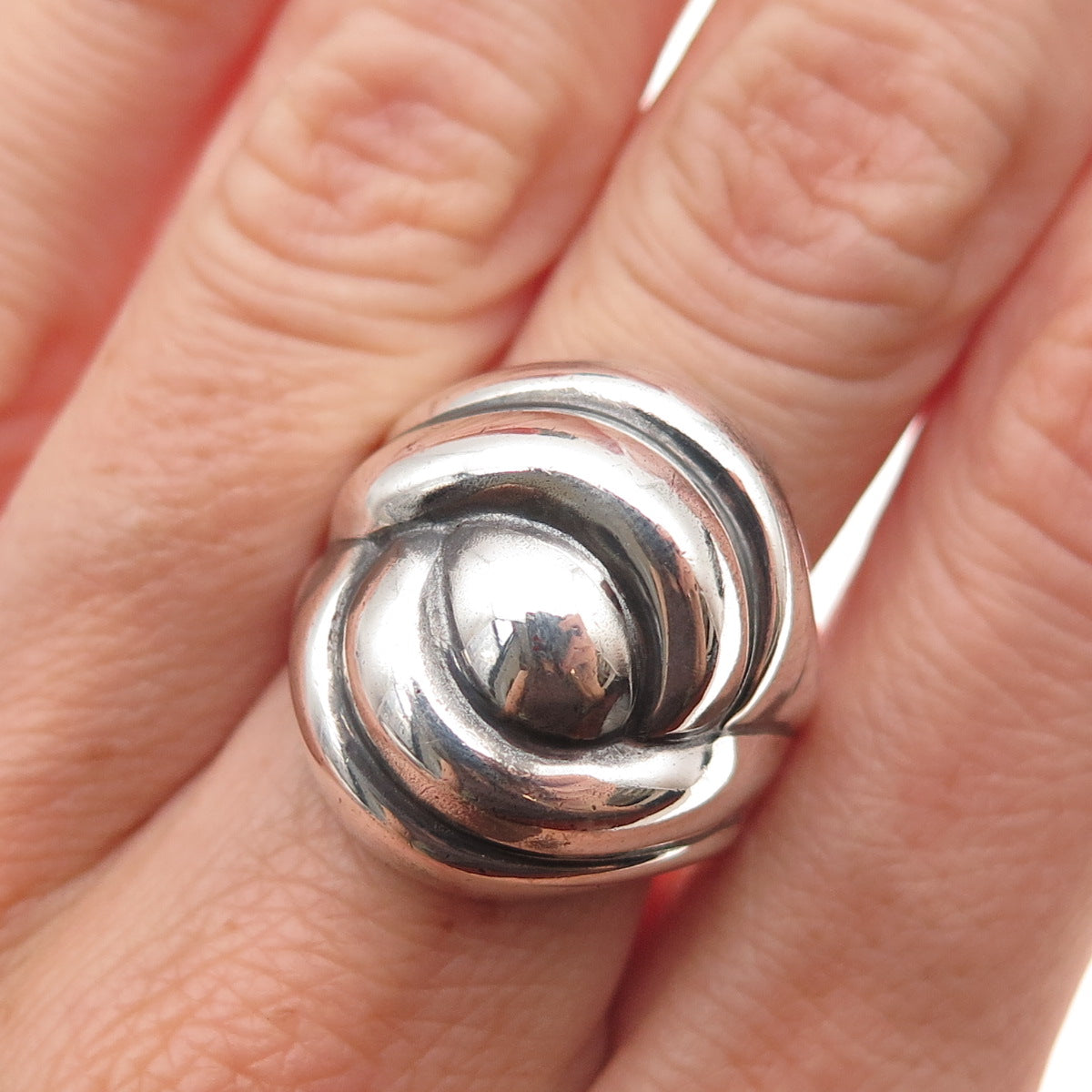 925 Sterling Silver Vintage Italy Modernist Oxidized Ring Size 7