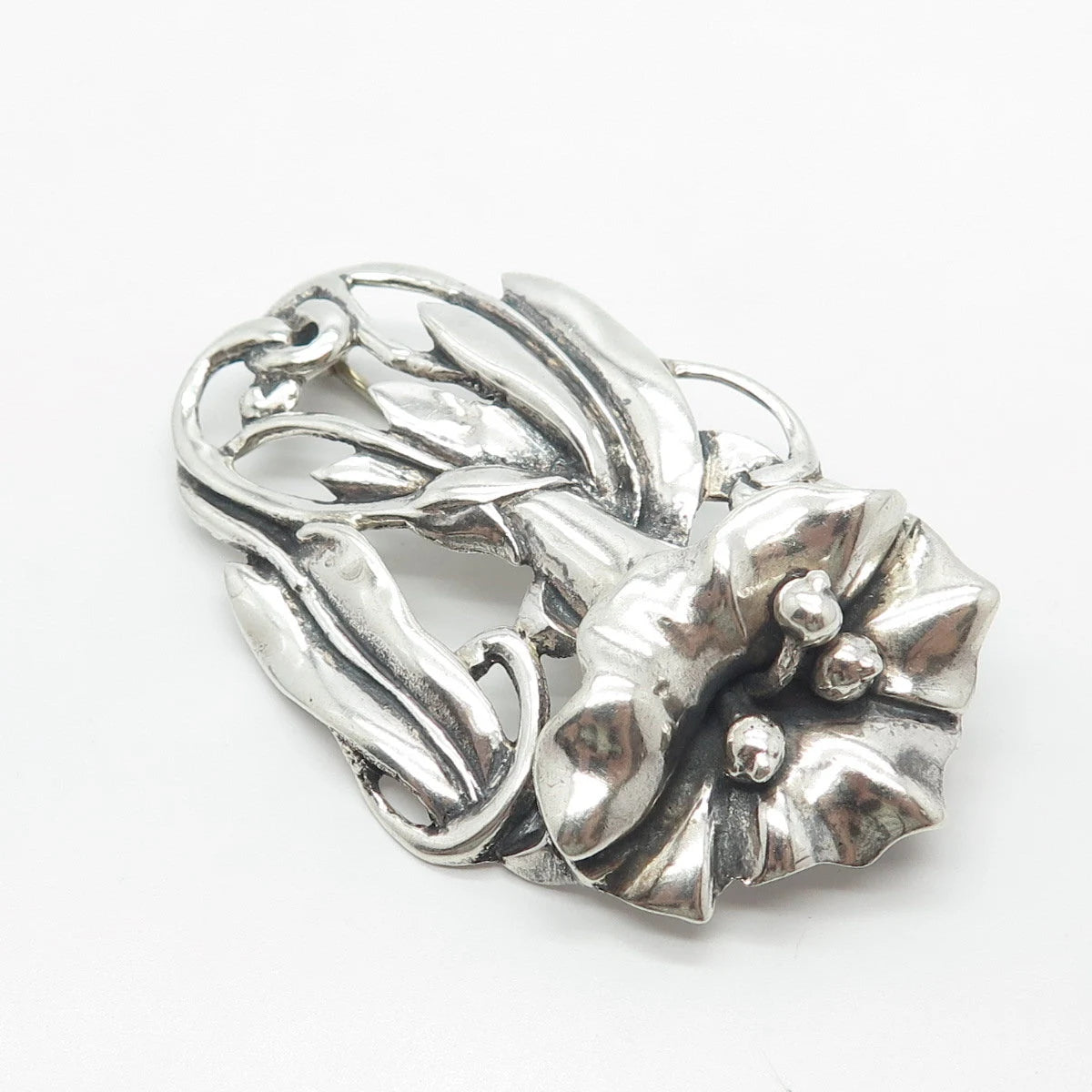 925 Sterling Silver Vintage Calla Lily Floral Pin Brooch