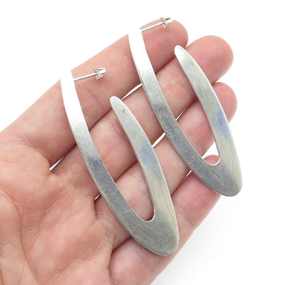 925 Sterling Silver Vintage Modernist Hoop Drop Earrings