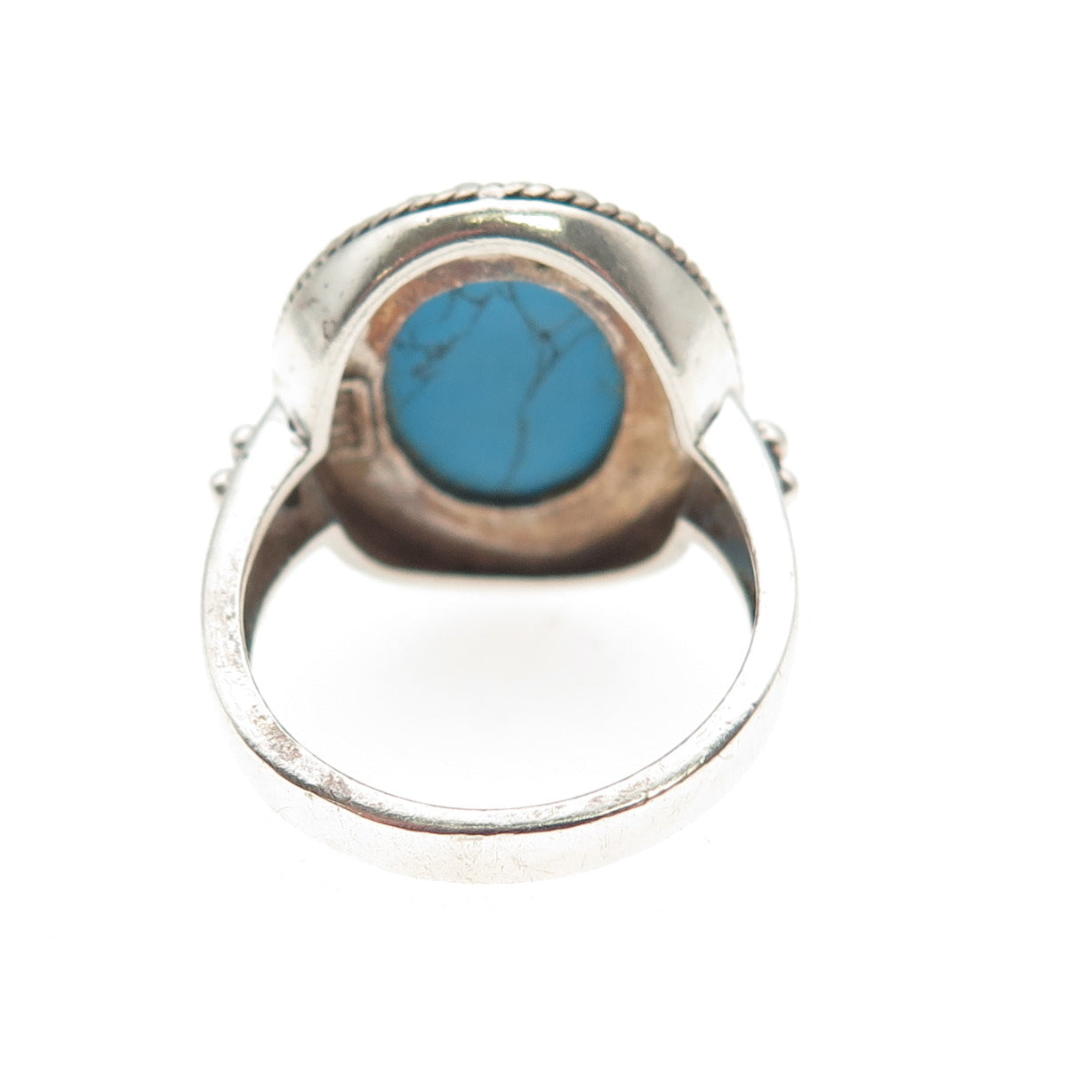 925 Sterling Silver Vintage Real Turquoise Ball Beaded Ring Size 6