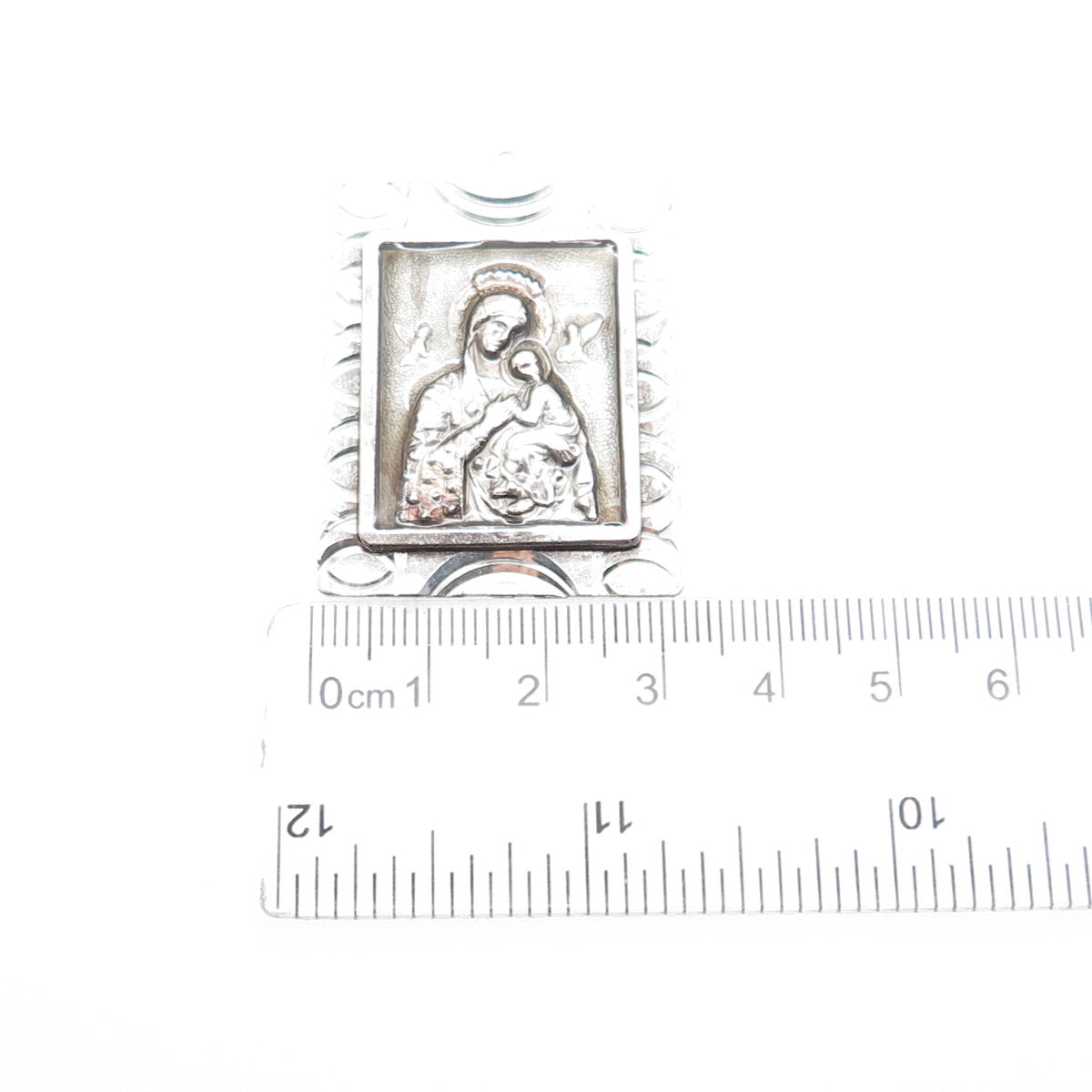 925 Sterling Silver Vintage A90 St. Mary & Jesus Religious Medal Charm Pendant