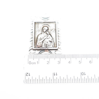 925 Sterling Silver Vintage A90 St. Mary & Jesus Religious Medal Charm Pendant