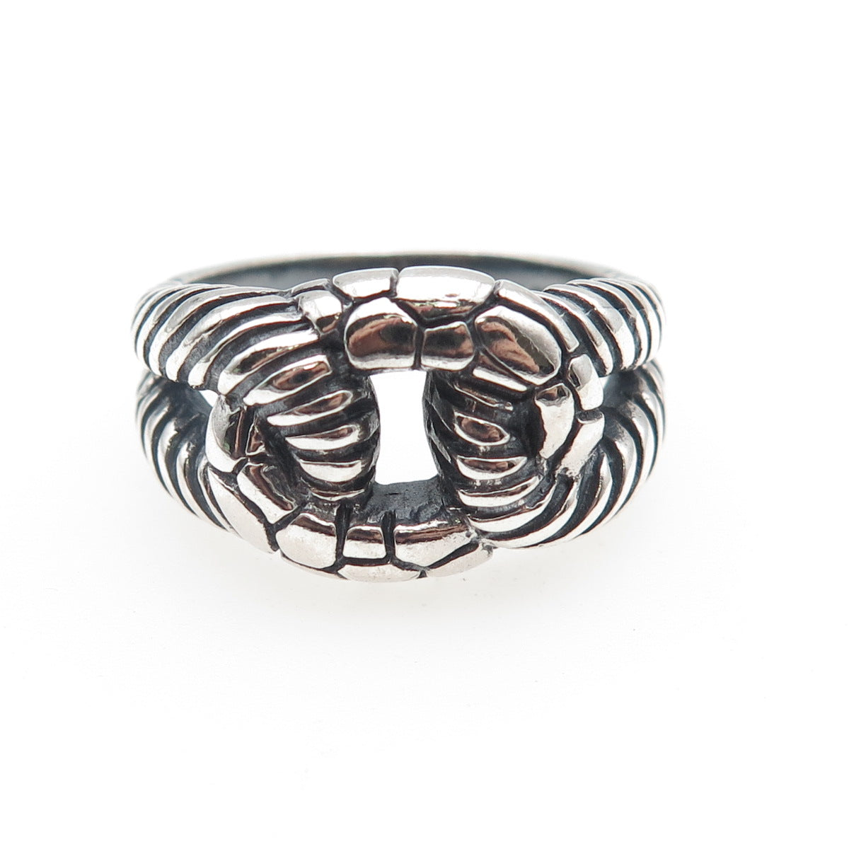 KEN CRAFTS Sterling Silver Vintage Modernist Interlocked Oxidized Ring Size 8.75