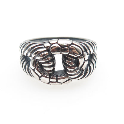 KEN CRAFTS Sterling Silver Vintage Modernist Interlocked Oxidized Ring Size 8.75