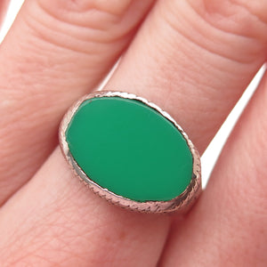 925 Sterling Silver Antique Art Deco Real Oval-Cut Green Onyx Ring Size 9