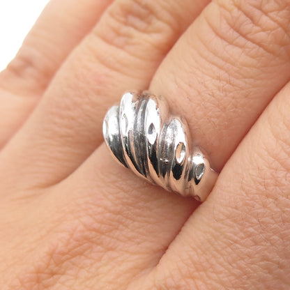 925 Sterling Silver Vintage Modernist Ribbed Dome Oxidized Ring Size 7