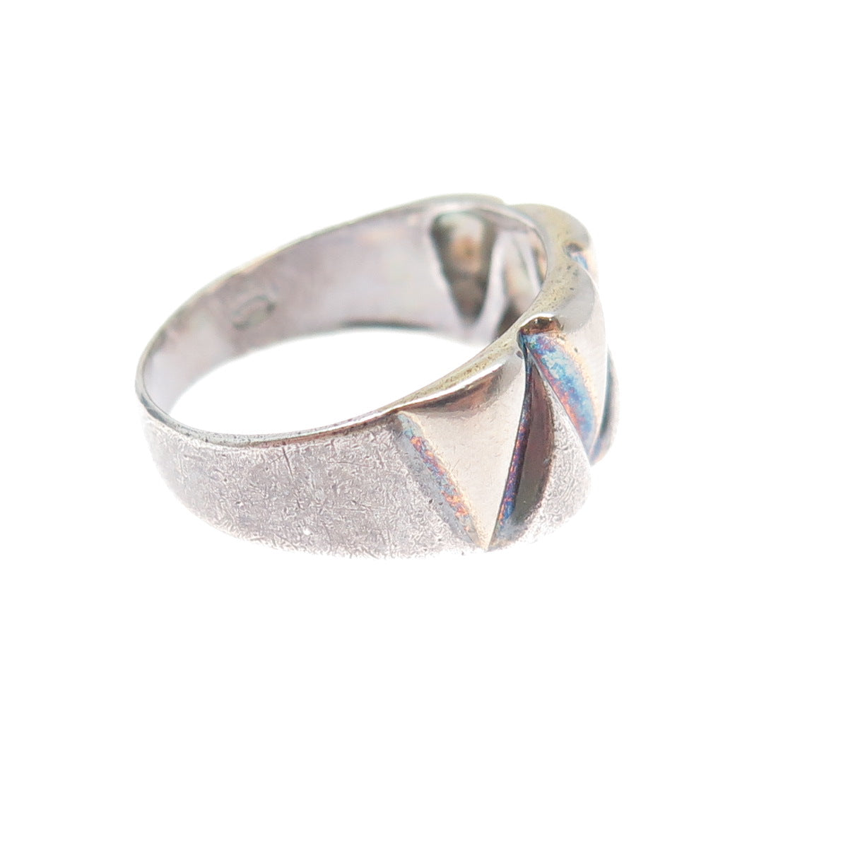 925 Sterling Silver Vintage Italy Modernist Zig Zag Oxidized Ring Size 8