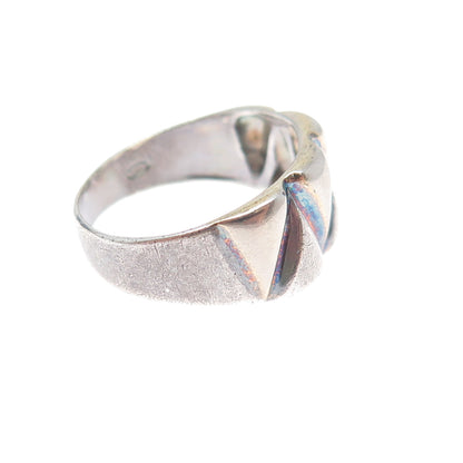 925 Sterling Silver Vintage Italy Modernist Zig Zag Oxidized Ring Size 8