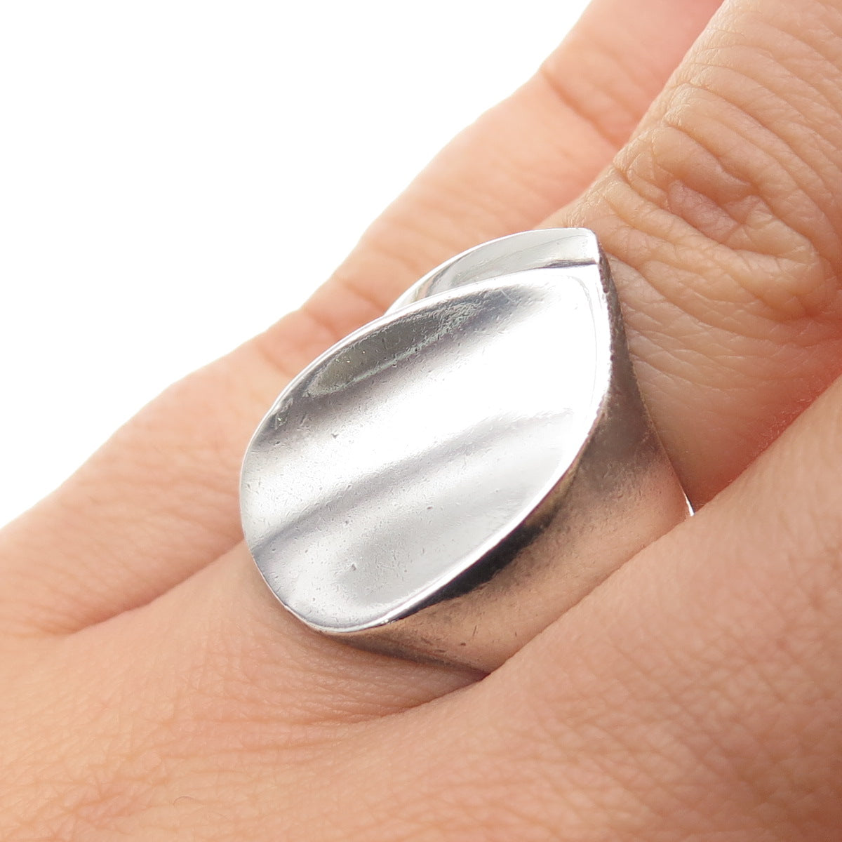 925 Sterling Silver Vintage Mexico Modernist Petal Oxidized Ring Size 6