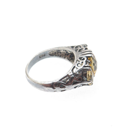 CLYDE DUNEIER CID 925 Sterling Vintage Real Citrine & C Z Oxidized Ring Size 6