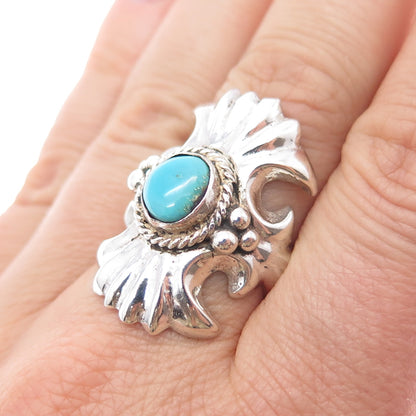 Old Pawn Sterling Silver Vintage Southwestern Turquoise Tribal Ring Size 7.25