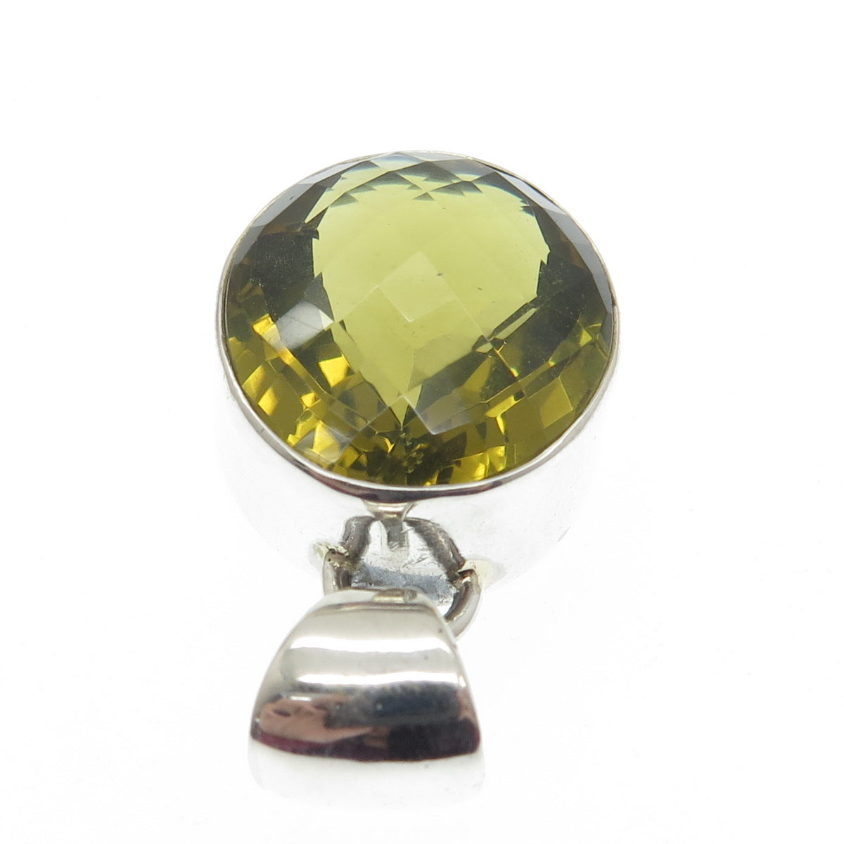 925 Sterling Silver Vintage Real Checkered Citrine Gemstone Pendant
