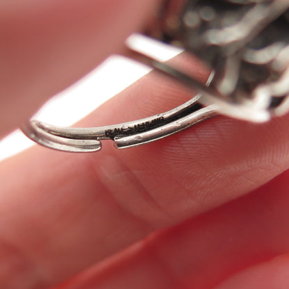 Beau 925 Sterling Silver Vintage Modernist Oxidized Dome Adjustable Ring Size 7