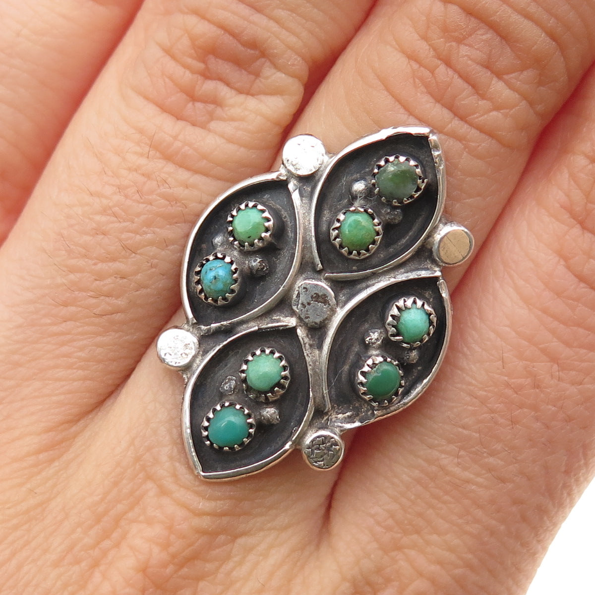 Old Pawn 925 Sterling Silver Vintage Royston Turquoise Snake Eye Ring Size 6.5