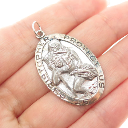 925 Sterling Silver Vintage St. Christopher Religious Medal Charm Pendant