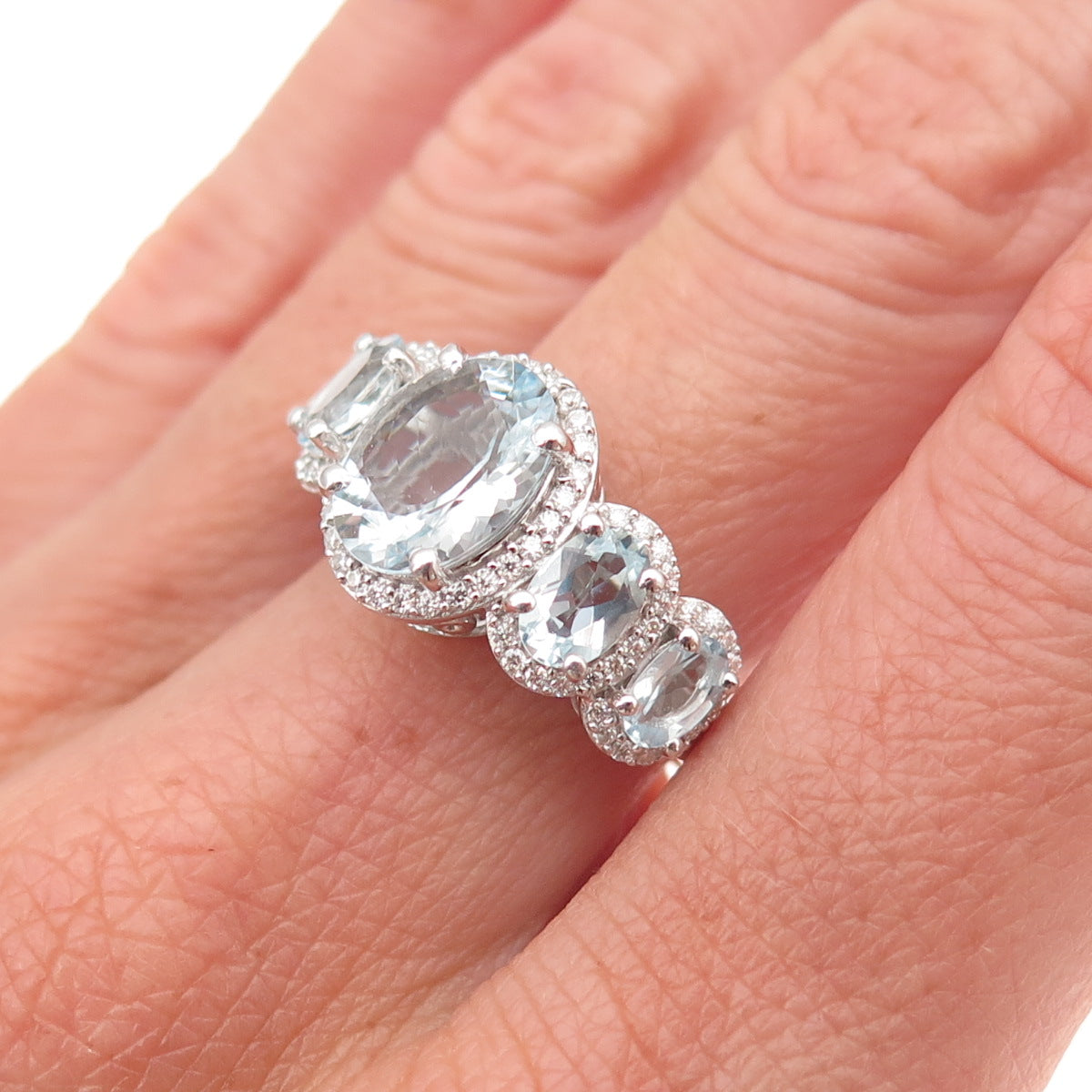D'Joy 925 Sterling Silver Real Aquamarine & Moissanite Ring Size 7