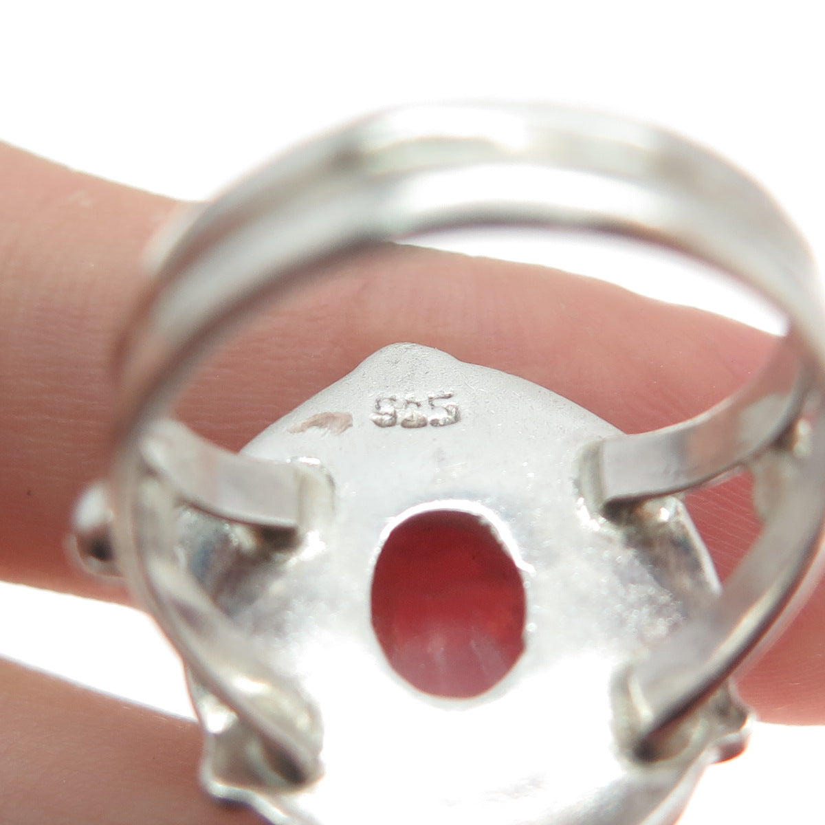 925 Sterling Silver Vintage Real Cabochon Rhodonite Modernist Ring Size 6