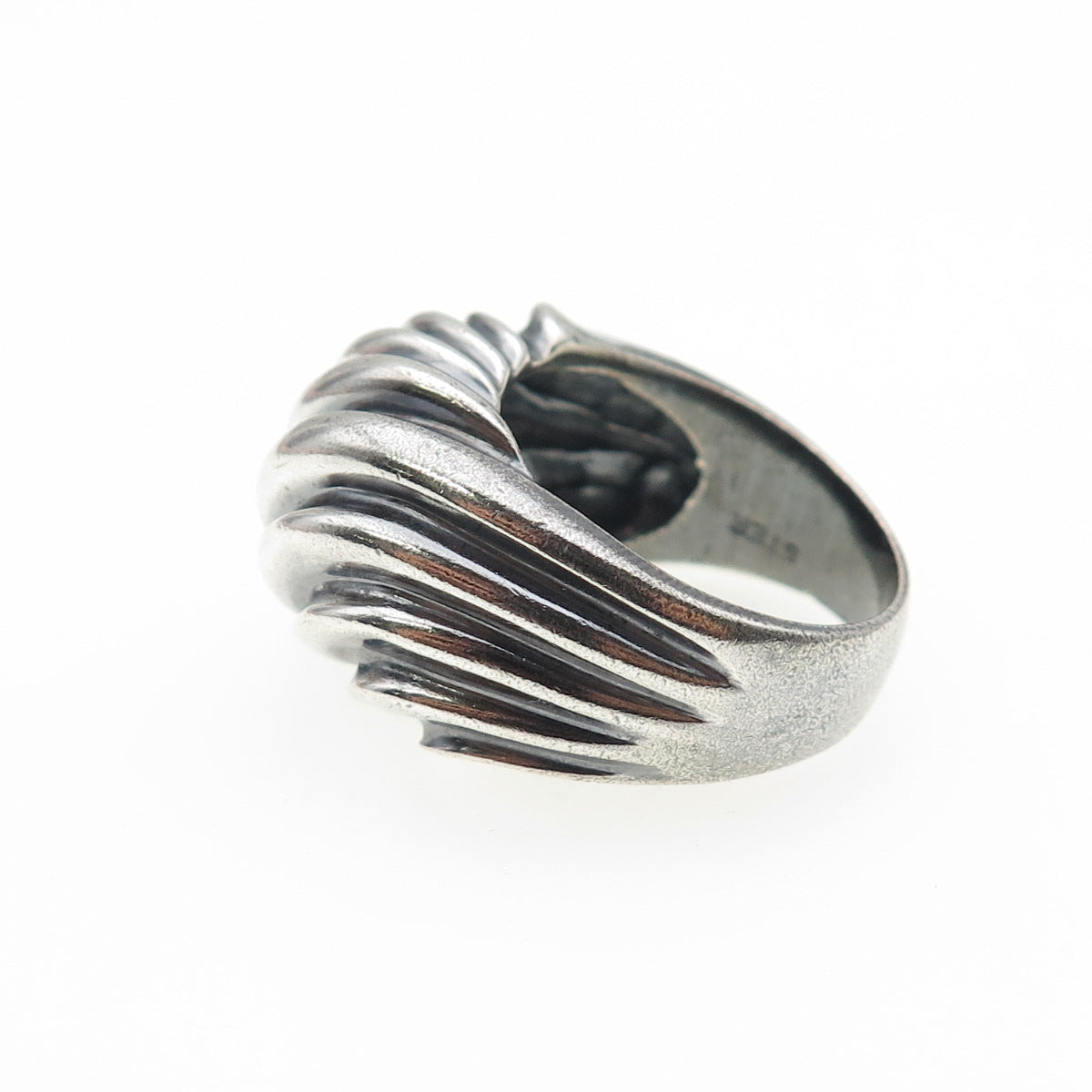 925 Sterling Silver Vintage Modernist Ribbed Dome Oxidized Ring Size 7