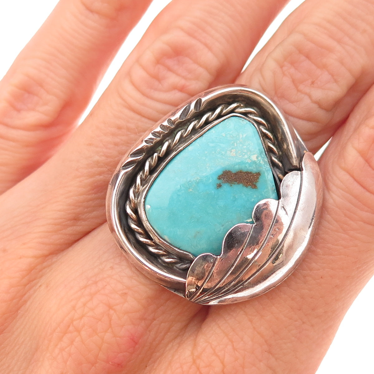 Old Pawn 925 Sterling Silver Vintage Southwestern Turquoise Wing Ring Size 7