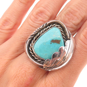Old Pawn 925 Sterling Silver Vintage Southwestern Turquoise Wing Ring Size 7