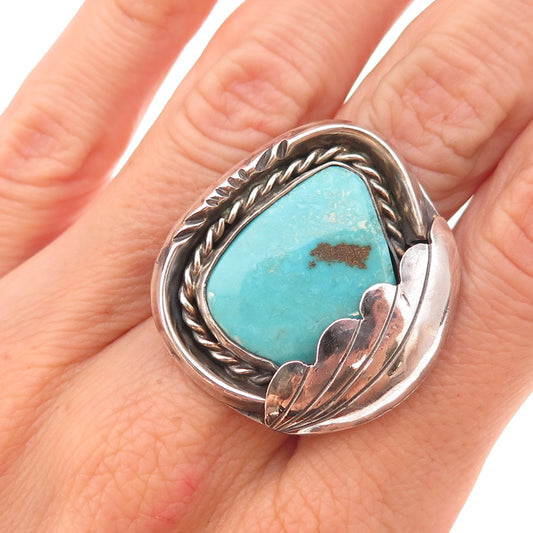 Old Pawn 925 Sterling Silver Vintage Southwestern Turquoise Wing Ring Size 7