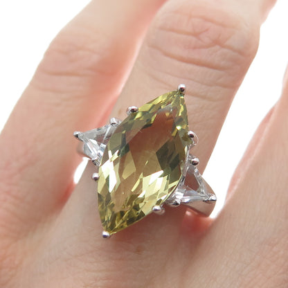 925 Sterling Silver Real Checkered Yellow & White Topaz Gem Ring Size 7.25