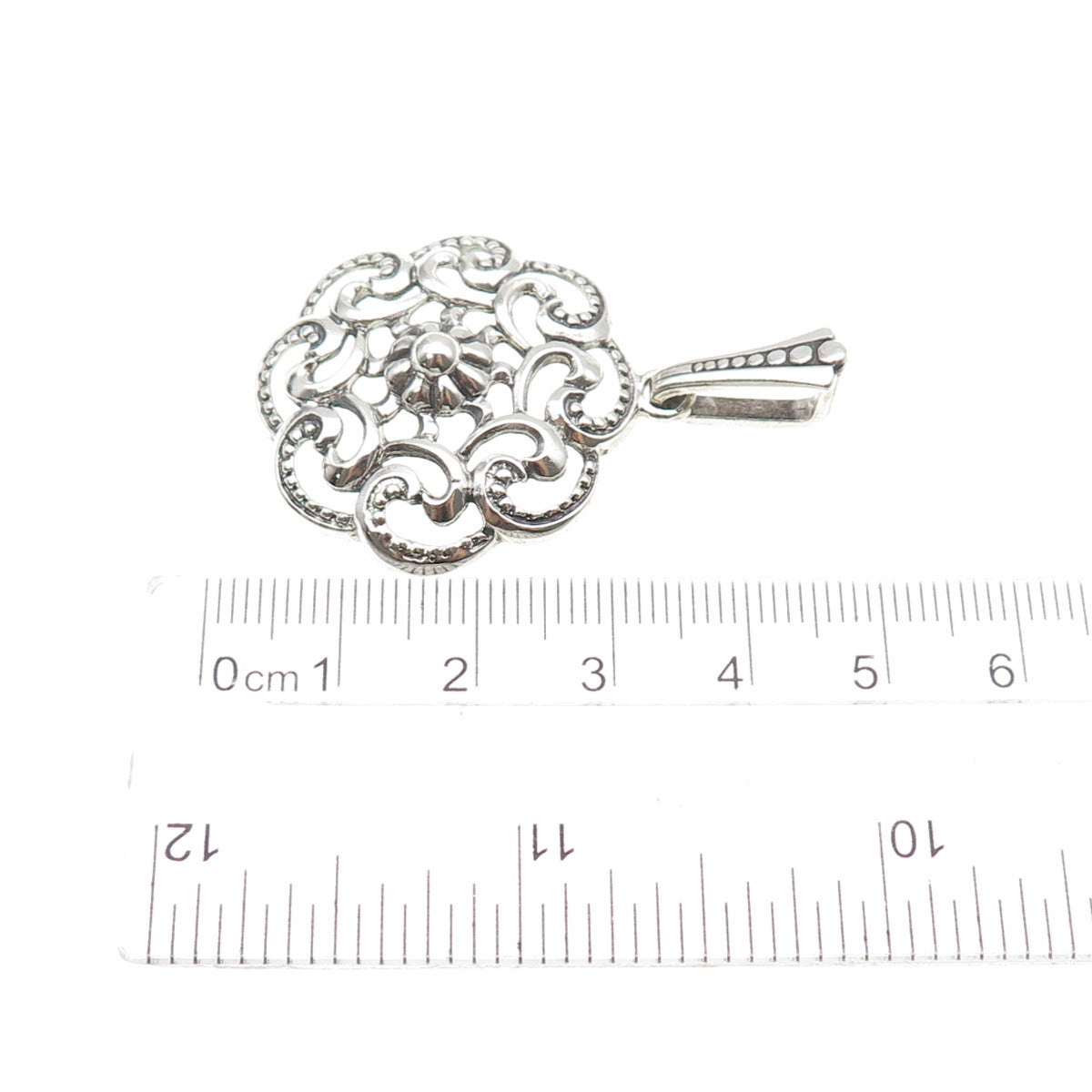 835 Silver Vintage European Flower Swirl Oxidized Charm Pendant