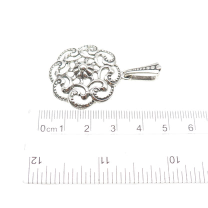 835 Silver Vintage European Flower Swirl Oxidized Charm Pendant