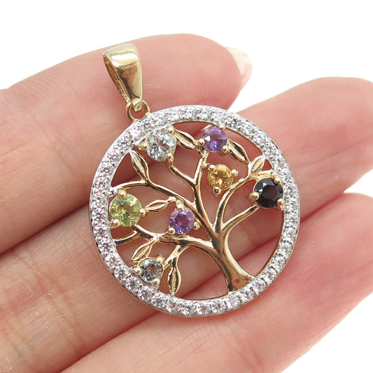 925 Sterling Silver 2-Tone Amethyst Topaz Citrine Garnet Peridot Gem Pendant