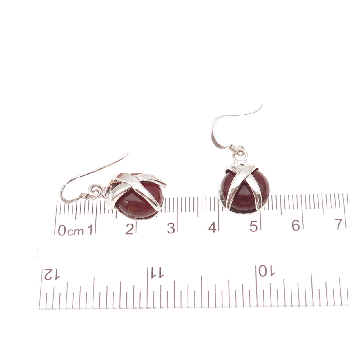 925 Sterling Silver Vintage Real Carnelian Modernist X-Shape Dangle Earrings