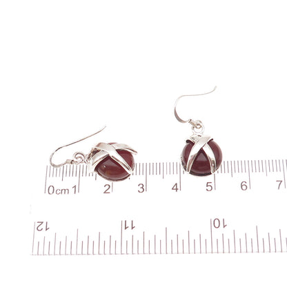 925 Sterling Silver Vintage Real Carnelian Modernist X-Shape Dangle Earrings