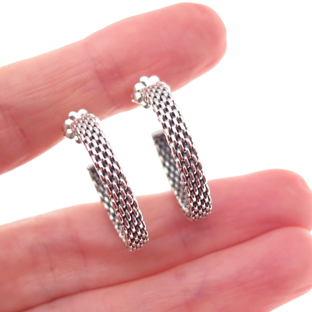 Tiffany & Co. 925 Sterling Silver Vintage Somerset Mesh Hoop Earrings