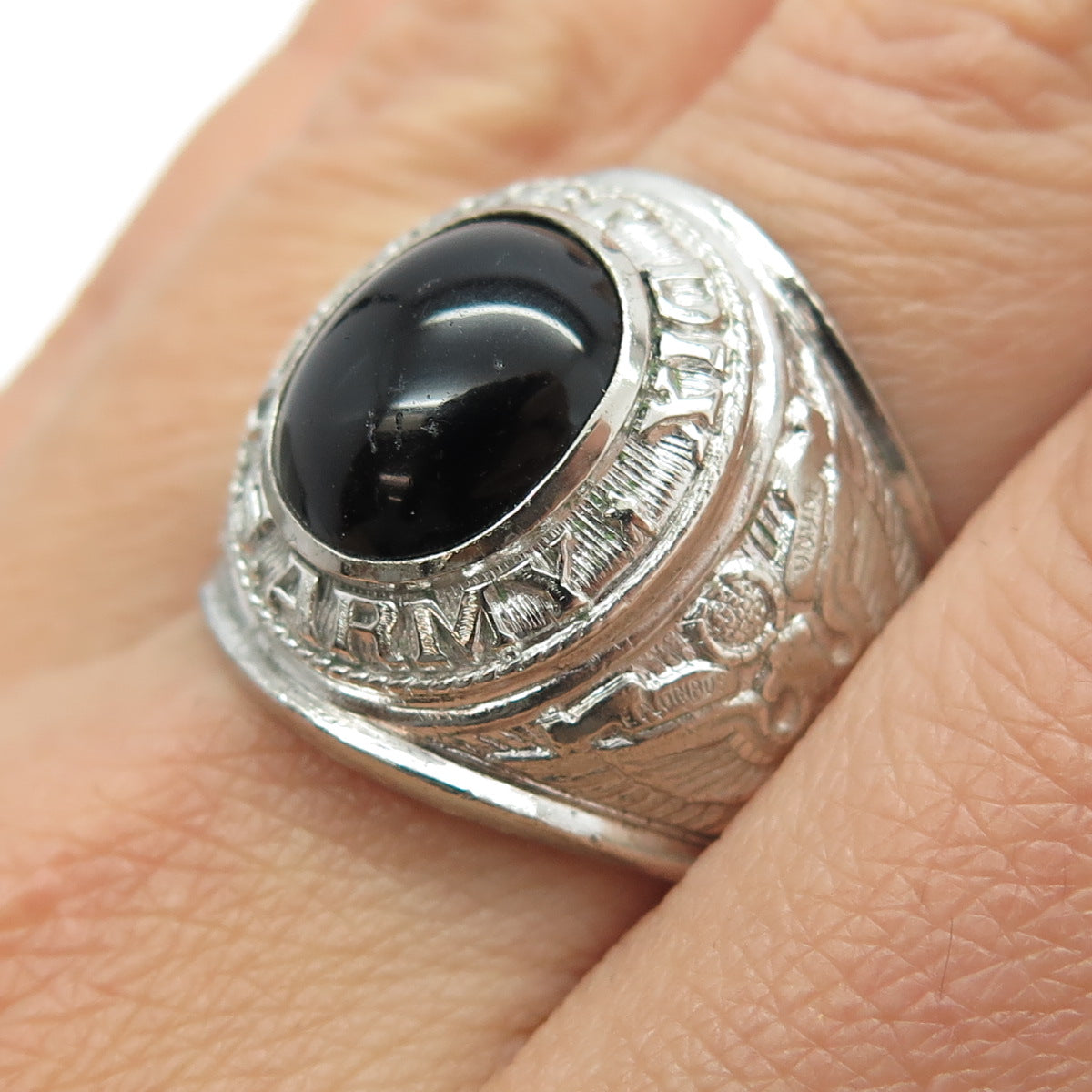 TAYLOR MAID Sterling Silver Antique WWII Onyx US Army Fort Dix Ring Size 10.25