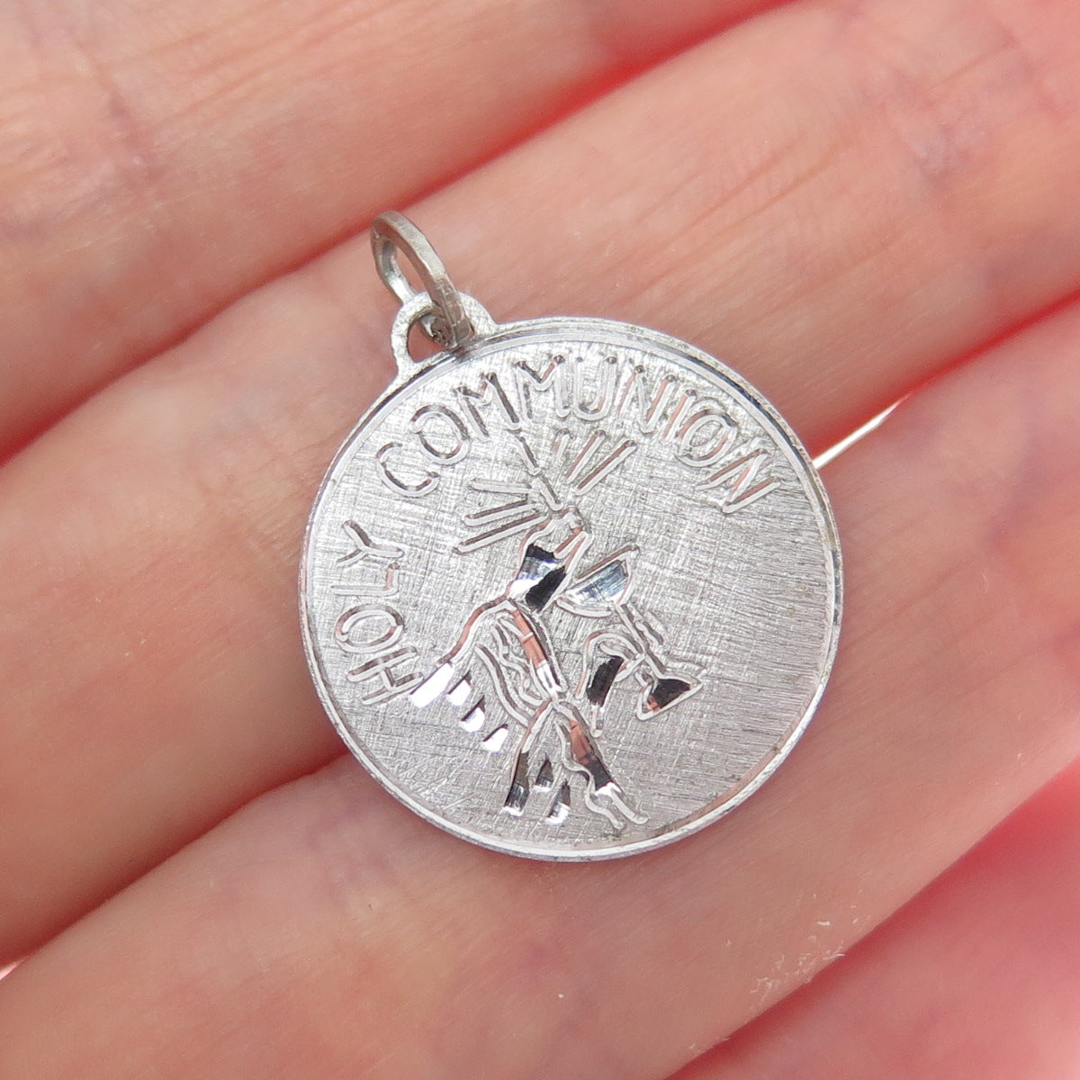 BEAU 925 Sterling Silver Vintage Holy Communion Religious Charm Pendant
