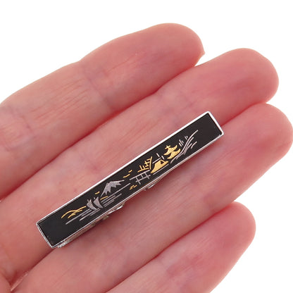 Amita 925 Sterling Silver 2-Tone Antique Art Deco Japanese Mount Fuji Tie Clip