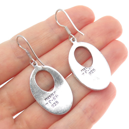 925 Sterling Silver Vintage Mexico Tribal Symbol Oxidized Dangle Earrings