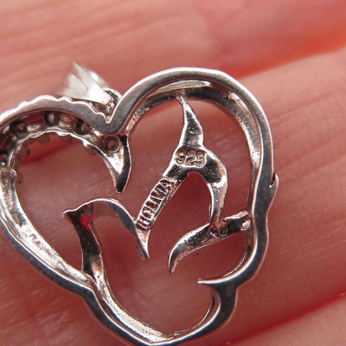 925 Sterling Silver Real Round-Cut Diamond Bird Heart Mini Charm Pendant