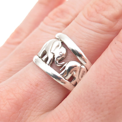 925 Sterling Silver Vintage Elephant Family Oxidized Ring Size 9.75