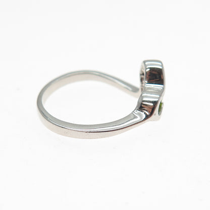 925 Sterling Silver Real Round-Cut Peridot Modernist Heart Ring Size 6.25