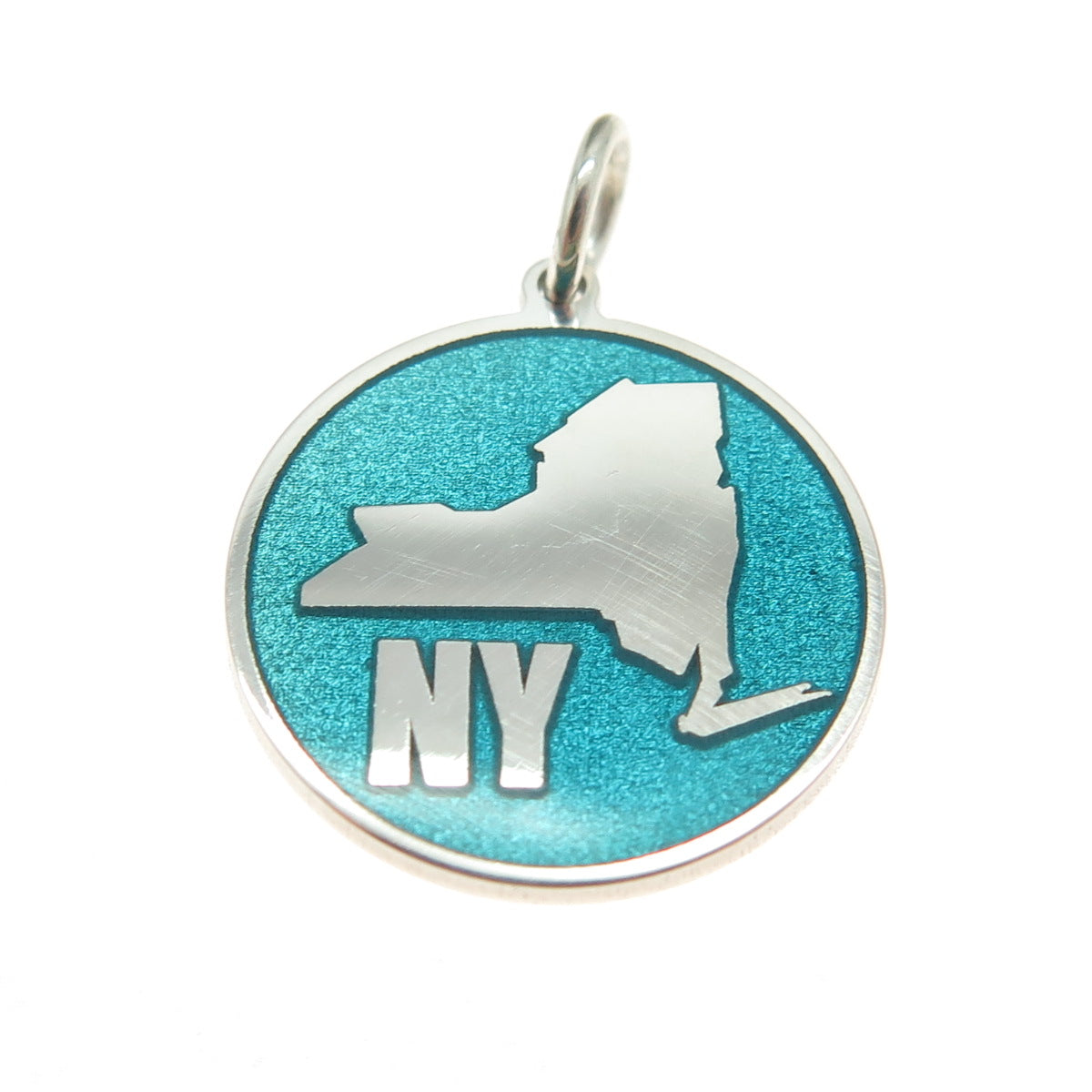 925 Sterling Silver Turquoise Enamel New York State Map Minimalist Charm Pendant