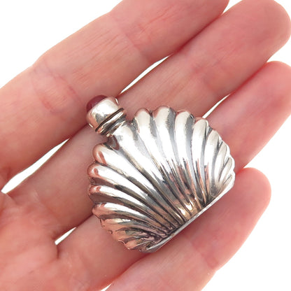 925 Sterling Silver Vintage Mexico Real Carnelian Seashell Perfume Bottle